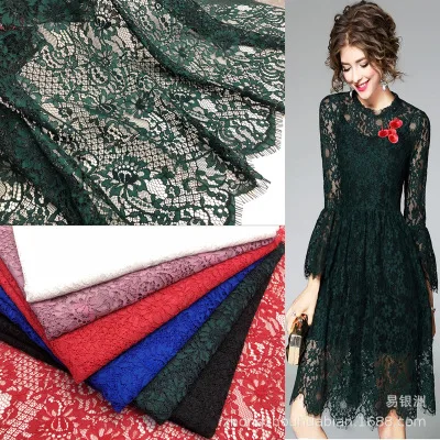 

6 Colors Blue, Green, Red, Black, Off white, Dark pink hollow out lace fabric! 1.5 Meters long eyelash corded lace for dress