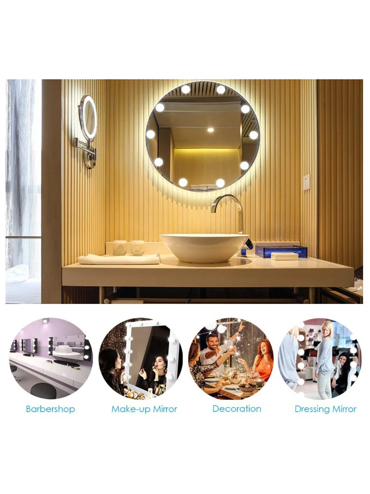 Hollywood Style Makeup Mirror Vanity LED Light Kit 10 Dimmable Bulbs USB Charging Port Cosmetic Adjustable Brightness Lights