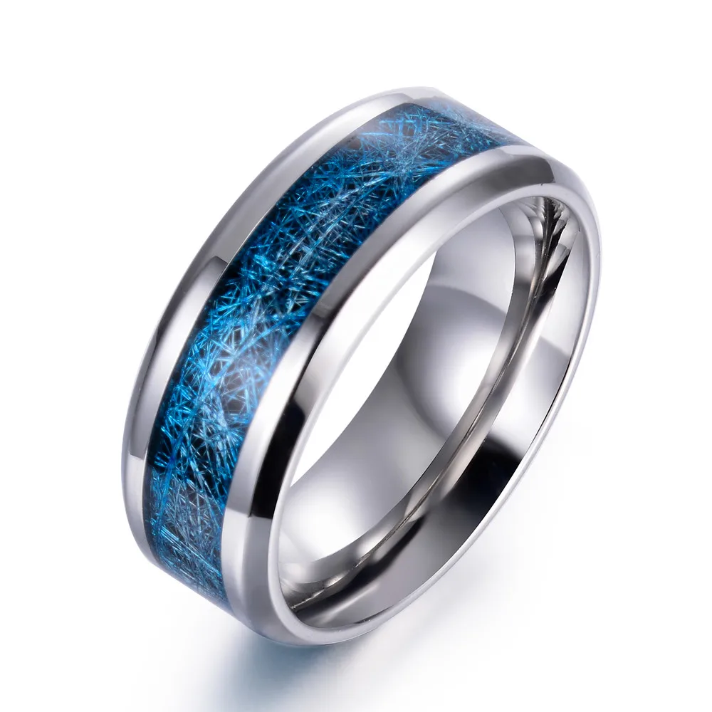 Нержавеющая сталь Синий инкрустация полосы обещания обручальное кольцо для мужчин