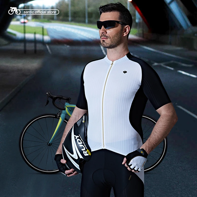 

Santic Men Cycling Short Jersey Extreme Fit Imported Water Diffusible Fabric Road Bike Short Sleeve Cycling Top Jersey M7C02101