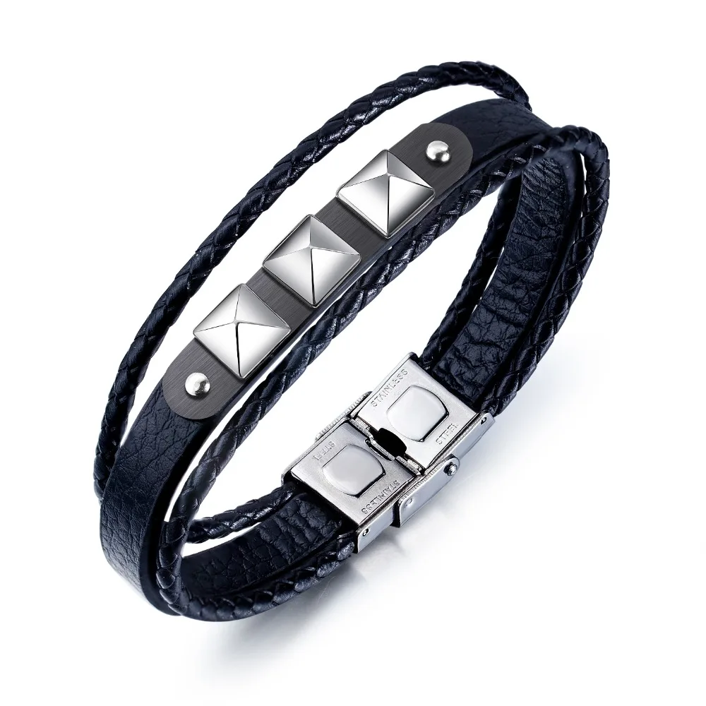 

Men's Vintage Handmade Multilayer Leather Bracelet Personality Street Titanium Steel Bracelet Holiday Gift 3-PH1336