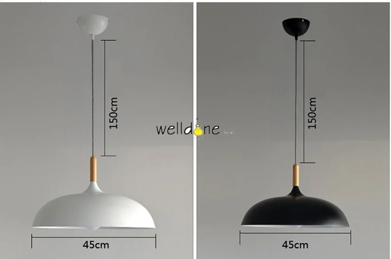 Скандинавские современные Алюминий светильники для столовой свет творческий ресторан Спальня дома декоративная висячая лампа светильник 45/60 см; Цвет: черный/белый