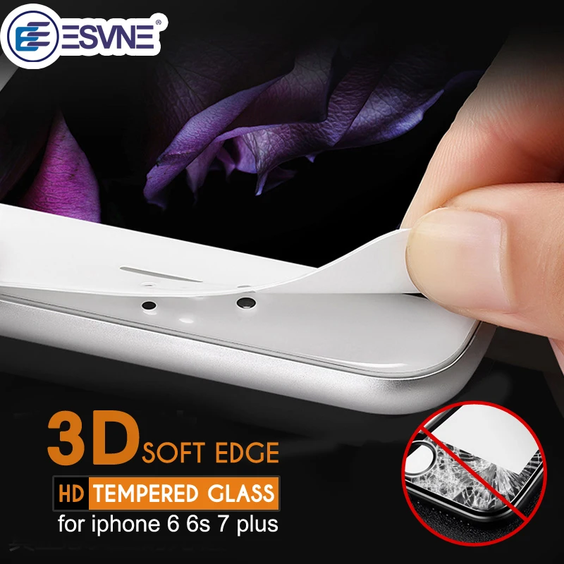 ESVNE (2 шт./лот) 3D мягкие edge Full Cover закаленное стекло для iPhone 6 7 8 Plus X 6S Экран протектор