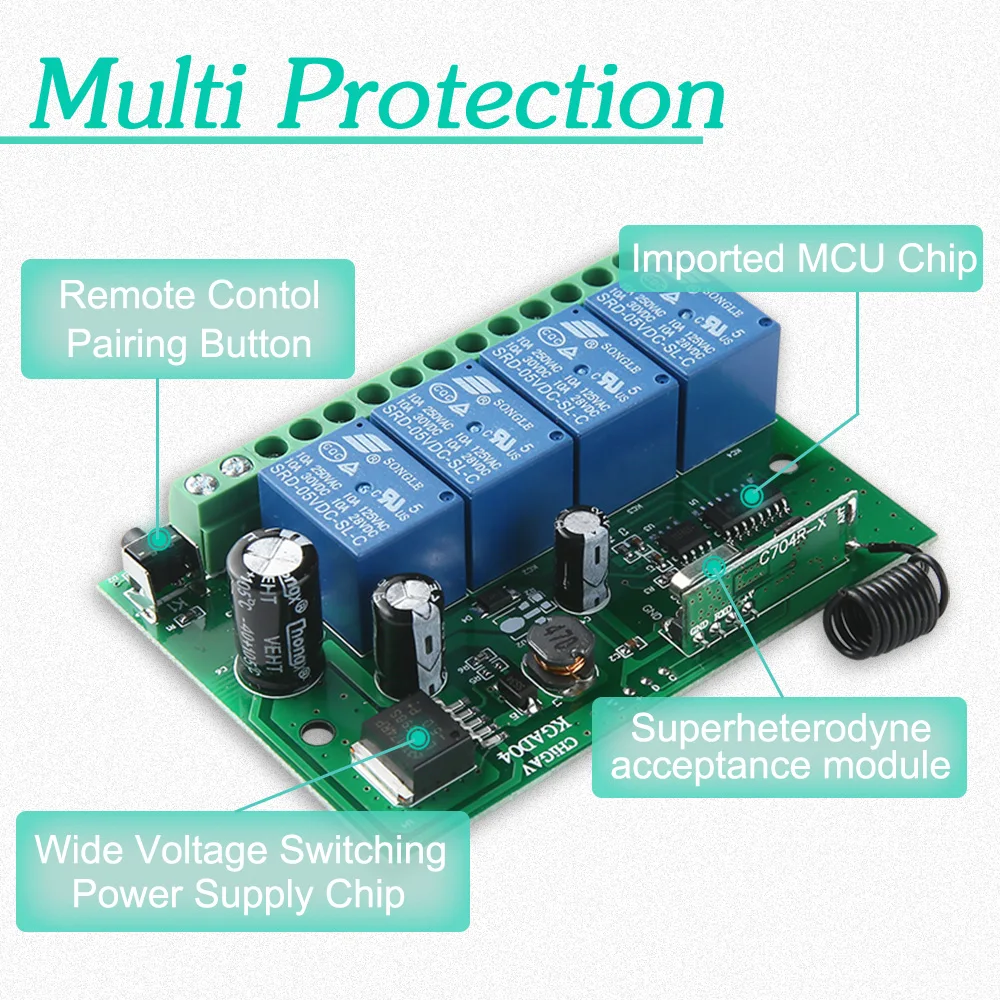Задняя часть автомобиля пластина дистанционный переключатель Грузовик багажника Управление 433 МГц AC/DC(7 V-36 V) 10A 4CH Беспроводной триггерный релейный модуль "сделай сам" умный дом Наборы