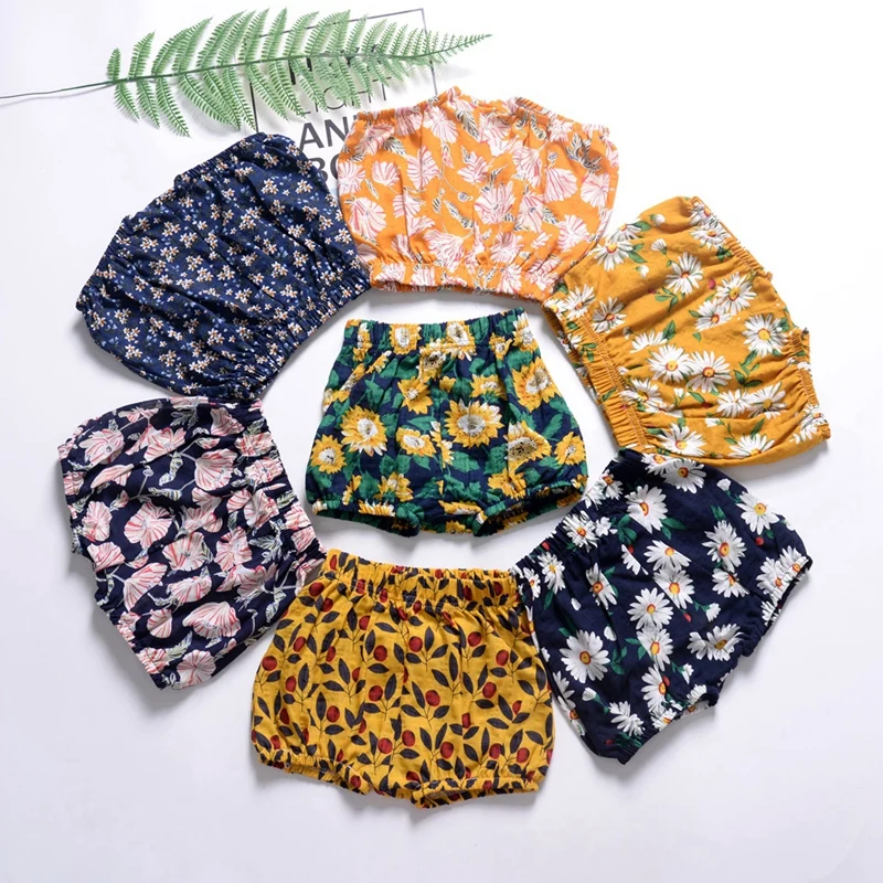 

Newborn Baby Floral Bloomers Baby Girls Boys Pure Color Shorts Toddler Cotton Linen Summer Bloomers Trousers PP Pants 0-24M