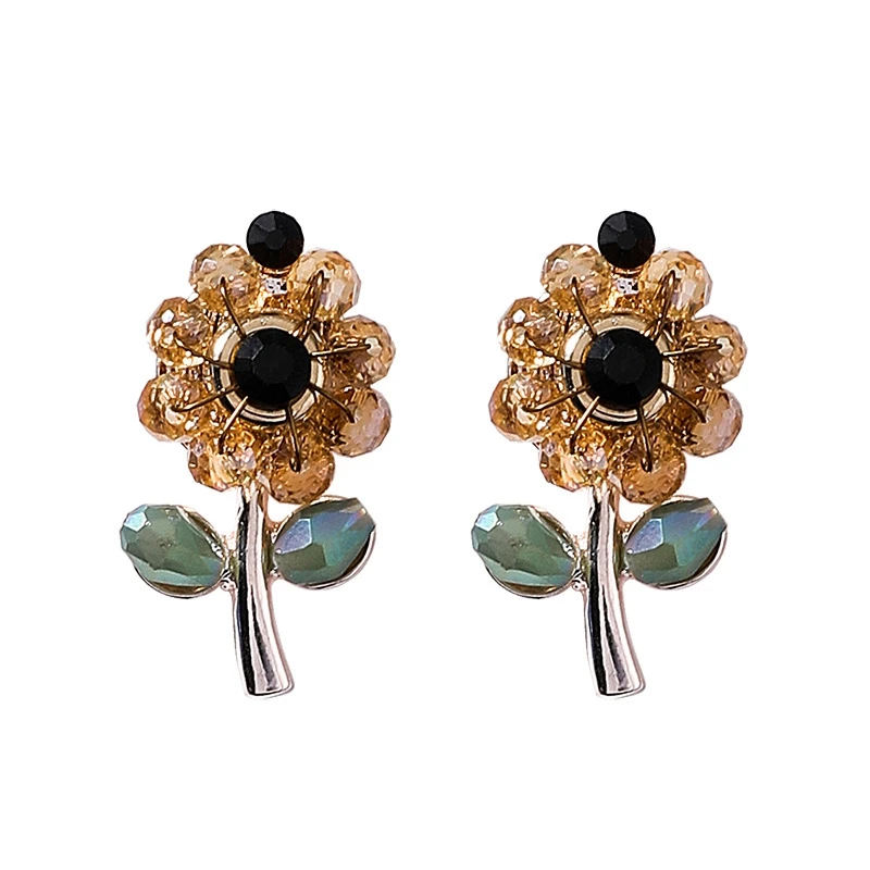 New Korean Sweet Flower Colorful Petal Earring Small Crystal Simulated Pearl Stud Earrings for Woman Girl Gift Handmade Brinco (8)