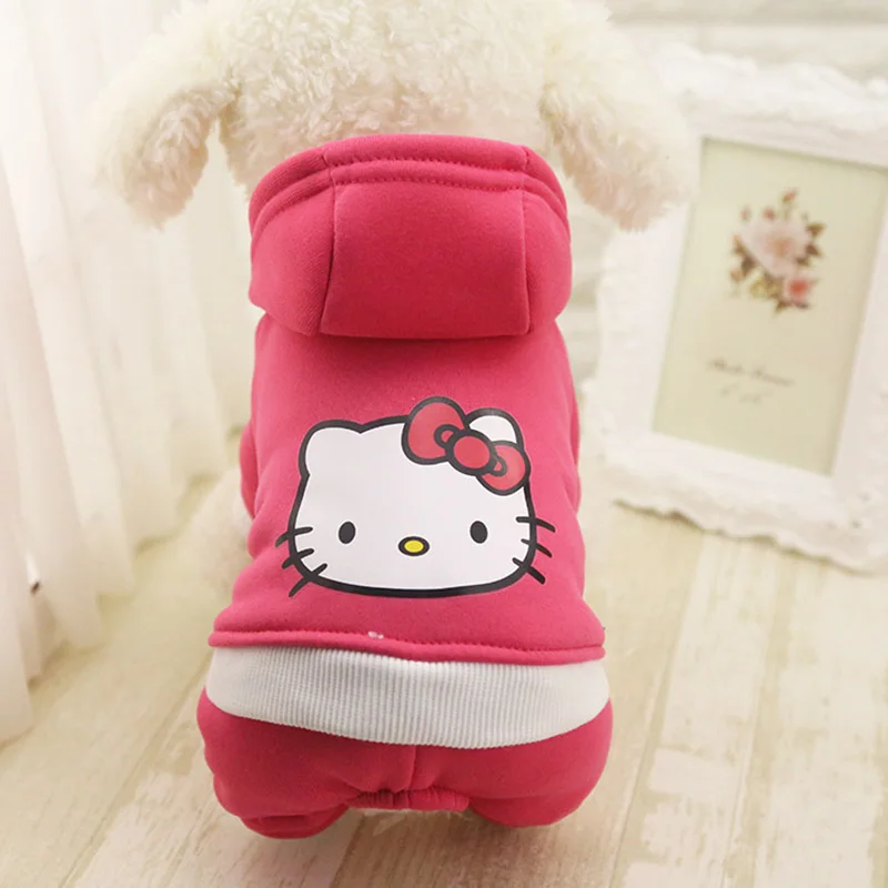 Новые толстовки для собак, теплая зимняя одежда для собаки из флиса, 4 ноги, костюм для собак, милая куртка для питомца, мультяшный комбинезон, одежда для щенков - Цвет: Pink
