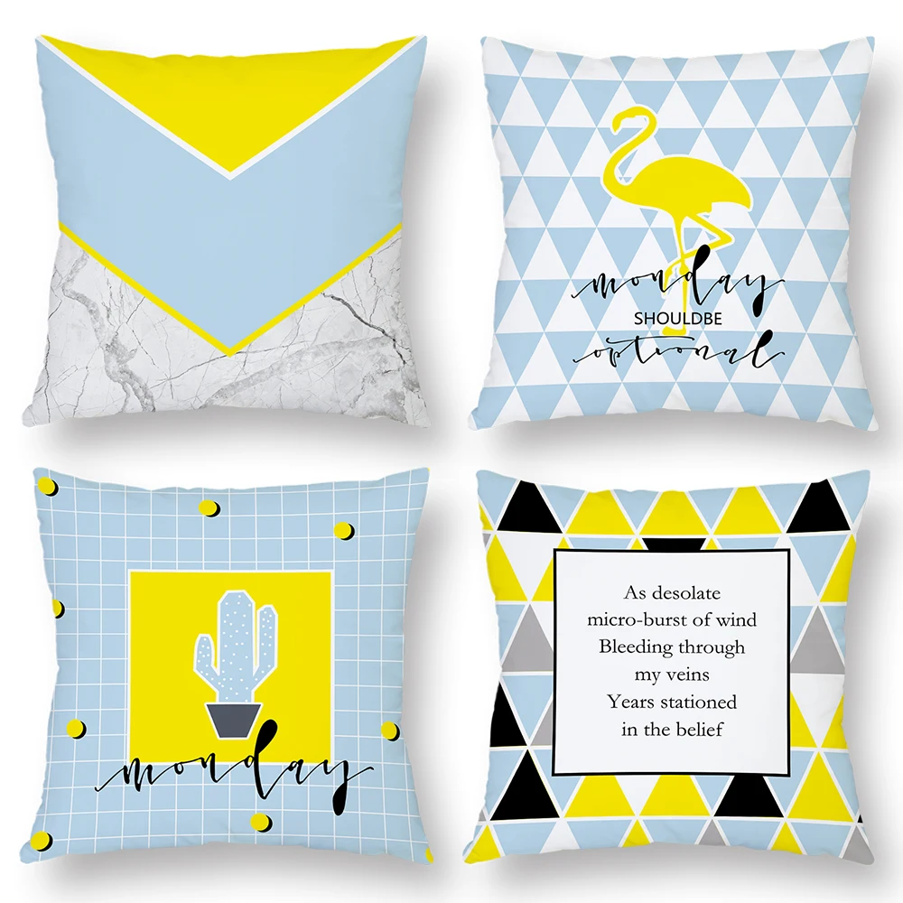 Yellow Geometry Cushion Cover Flamingo Cactus Deer Pattern Polyester Pillow Case Summer Fresh Home Decor for Sofa Bedroom 45x45 Yellow Geometry Cushion Cover Flamingo Cactus Deer Pattern Polyester Pillow Case Summer Fresh Home Decor for Sofa Bedroom 45x45