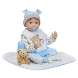 NPK 55 см Силиконовая Кукла Reborn Baby + мягкие игрушки медведь реалистичные для малышей Детские куклы лучшие подарки Bebe Reborn