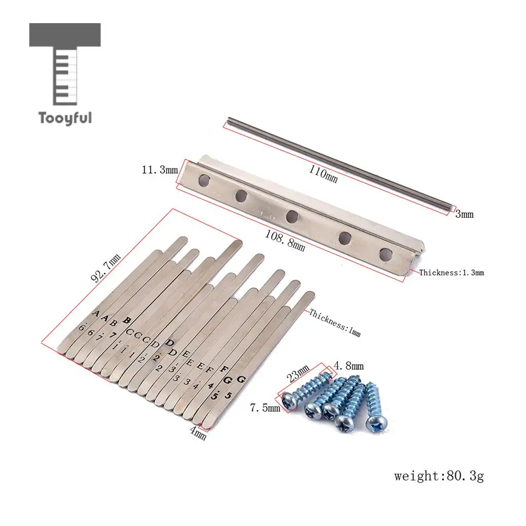 Tooyful Exquisite 1 Pack Stainless Steel Keys Kits Hardware for 17 Keys Thumb Piano Kalimba Replacement Parts DIY