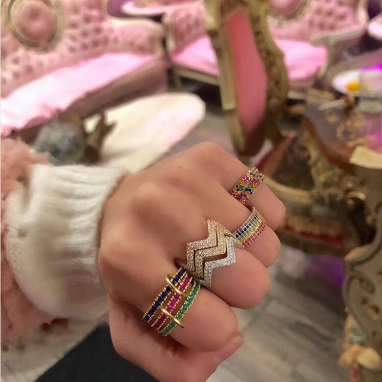 

2019 Hot Sale Anel Rings Various Color Aaa Cubic Zirconia Band Cz Eternity Fashion Stack Stackable Ring Personalized Delicate