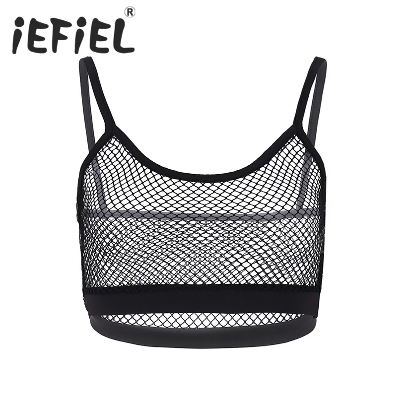 

iEFiEL Sexy Summer Women Female Strappy Mesh Bralette Short Sleeveless Vest Crop Tank Top Clubwear Party Nightwear Crop Top