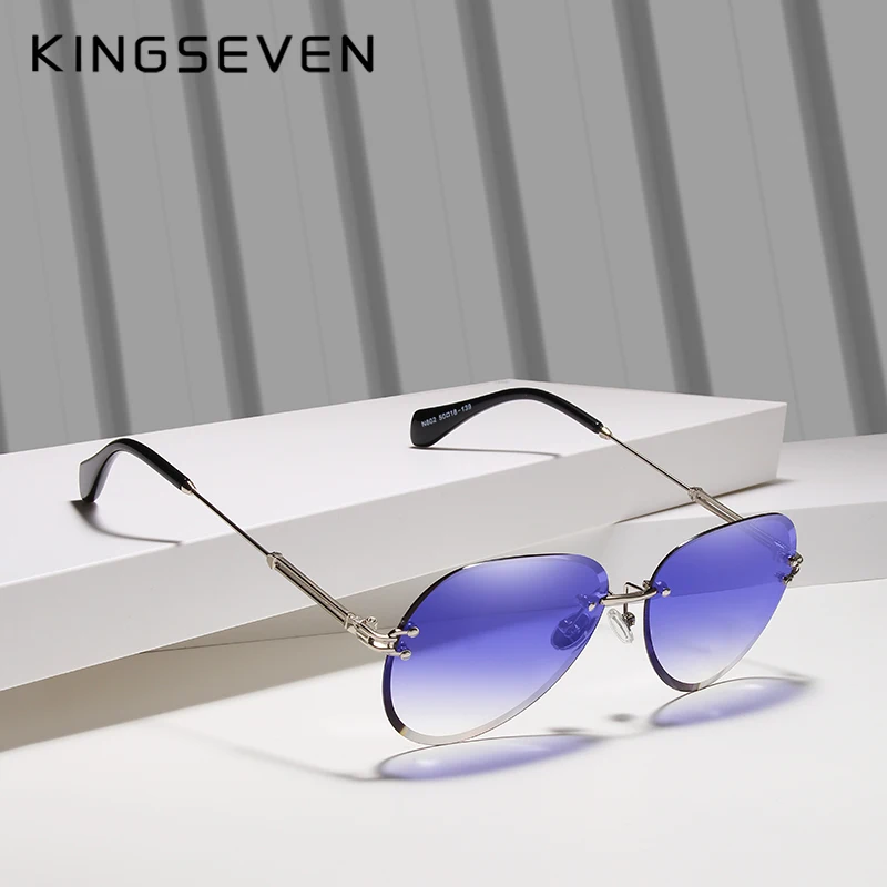 Beste KINGSEVEN ONTWERP Retro Vrouwen Randloze Pilot Zonnebril Randloze Kleurrijke Gradient Lens UV400 Bescherming Shades Oculo N802