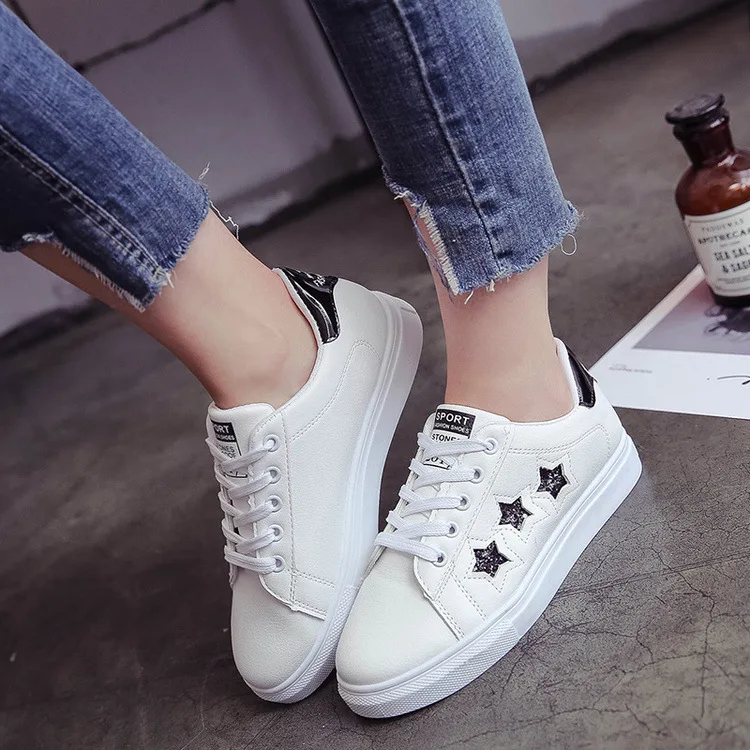 

Stars Vulcanized Shoes Women Shoes Summer Women White Casual Shoes Breathable Flats Fashion Sneakers Ladies Lace Up Zapatos Muje