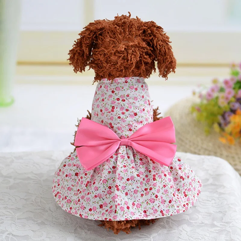 

Lovely Floral Bow Pet Dog Dress For Small Dogs Summer Chihuahua Pug Yorkie Clothing Puppy Cat Clothes Dog Wedding Dresses