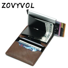 ZOVYZOL Slim Mini Wallet Metal Aluminum Business id Card Case Anti Rfid Protection Men Women Credit Card Holder Leather Vintage