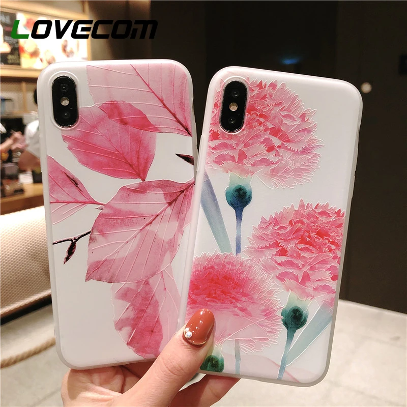 

LOVECOM Matte Fashion Emboss Flowers Leaves Case For iPhone XS Max XR XS 5 5S SE 6 6S 7 8 Plus X Soft TPU Phone Back Cover Gift