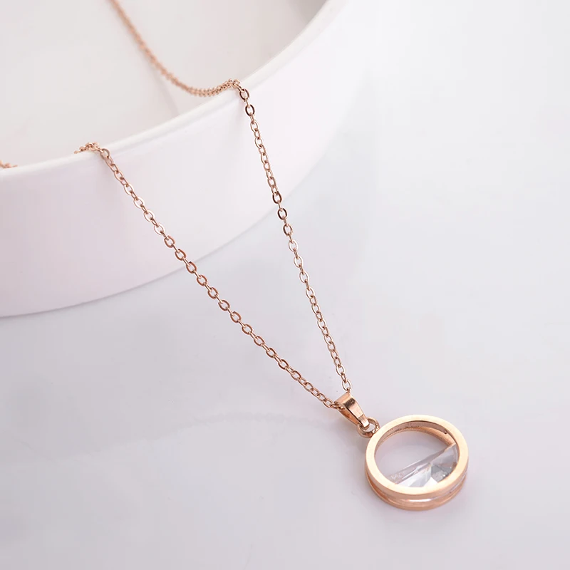 

YUN RUO 2019 New Simple Crystal Pendant Necklace Fashion Rose Gold Color Titanium Steel Woman Jewelry Never Fade Hypoallergeni