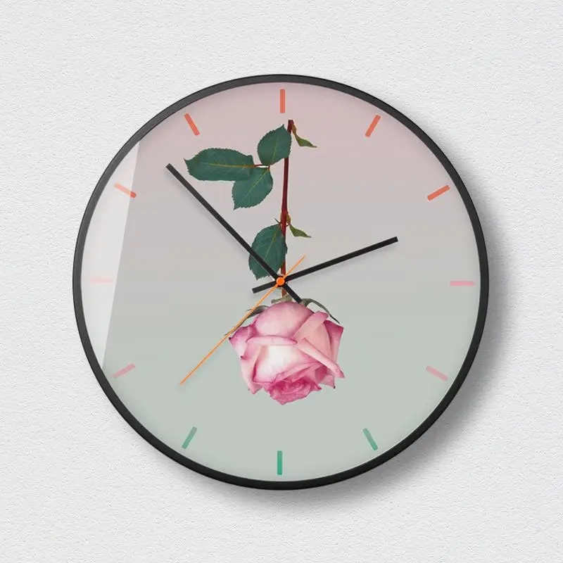 Розовые розы настенные часы Современные немой креативные часы наклейки на стол Простые Модные тенденции гостиная настенные часы - Цвет: B