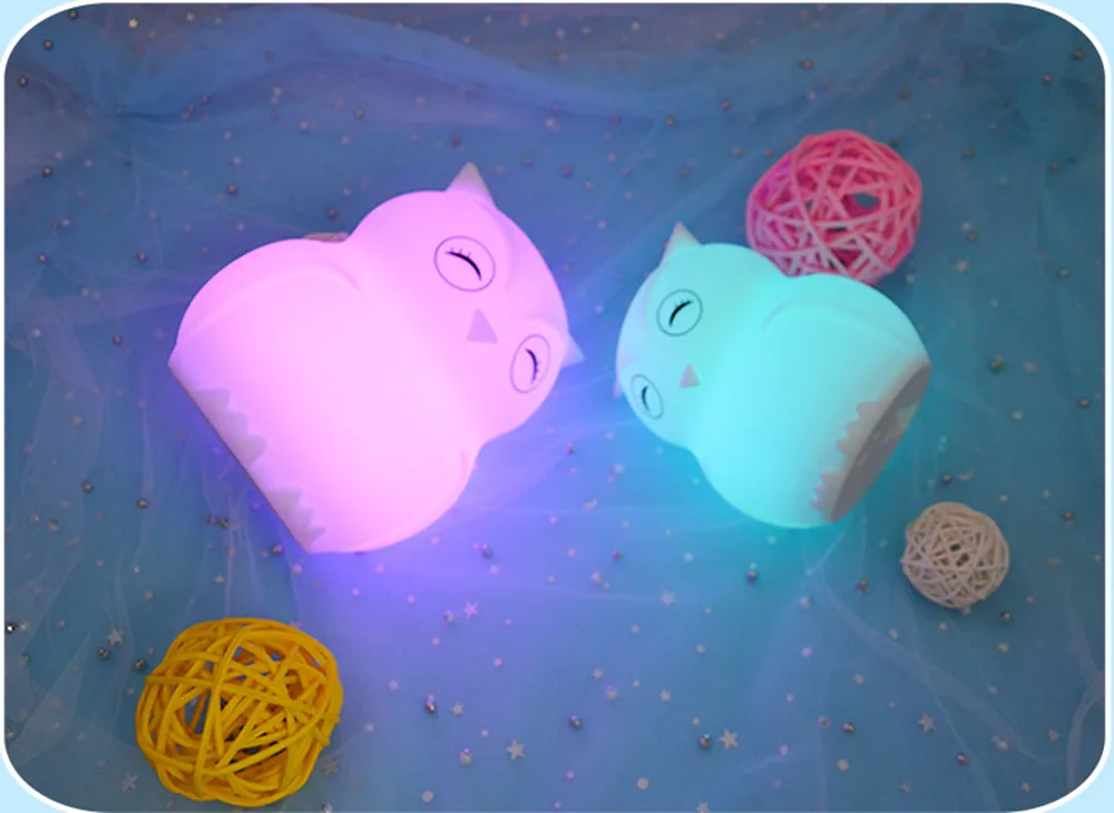 Cartoon Owl LED Night Light Remote Control Timer Touch Sensor 9 Colors USB Charging Silicone Bedside Lamp for Children Baby Gift (10)