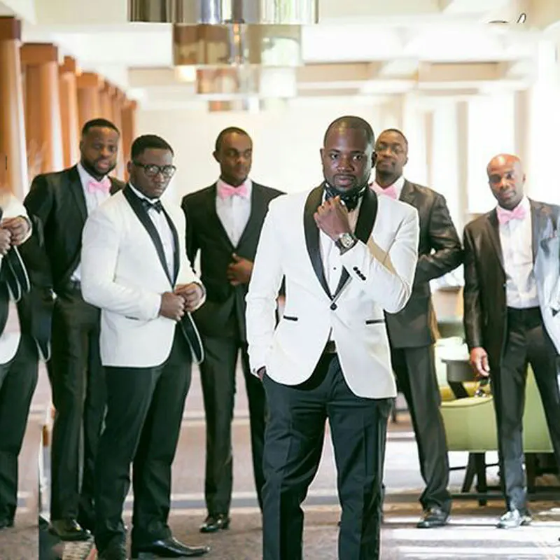 

Custom Made White Mens Wedding Suits 2019 Groom Tuxedo Prom Suits Man Blazer Black Shawl Lapel 2Piece Coat Pants Terno Masculino