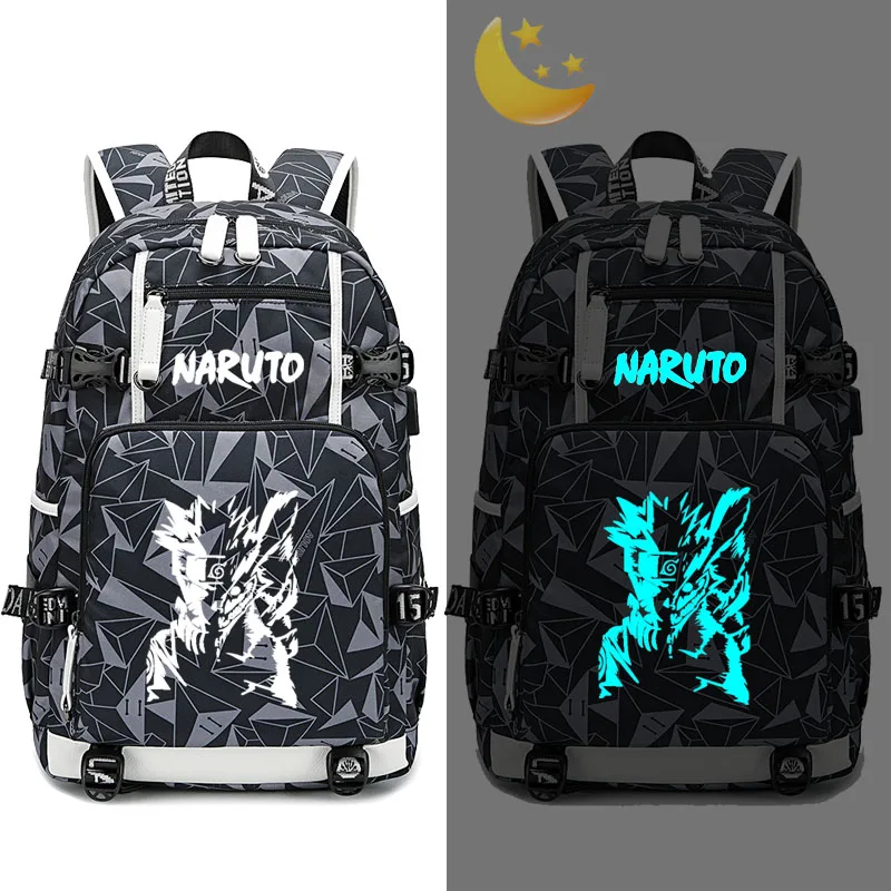 Naruto logo Anime Backpack USB Charging Travel Bag Luminous Student Schoolbag Bag Laptop Bag Cosplay Backpack Kids Gift - Цвет: Style J