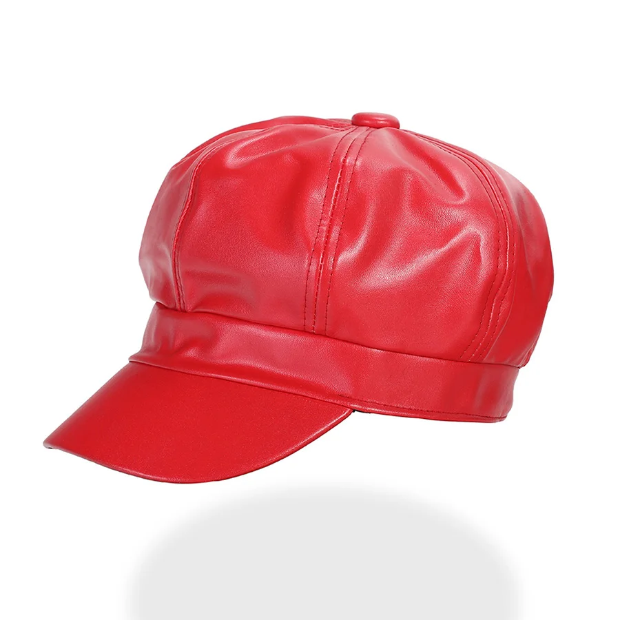 WELROG/женские шапки-береты из искусственной кожи, с козырьком, плоская кепка, женские шапки Boina Feminina, модные осенне-зимние берет Bone Gorras Painter - Цвет: Красный