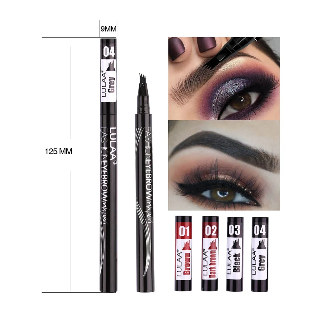 

New Eyebrow Pencil Waterproof Fork Tip Eyebrow Tattoo Pen 4 Head Fine Sketch Liquid Eyebrow Enhancer Dye Tint Pen Dropshipping