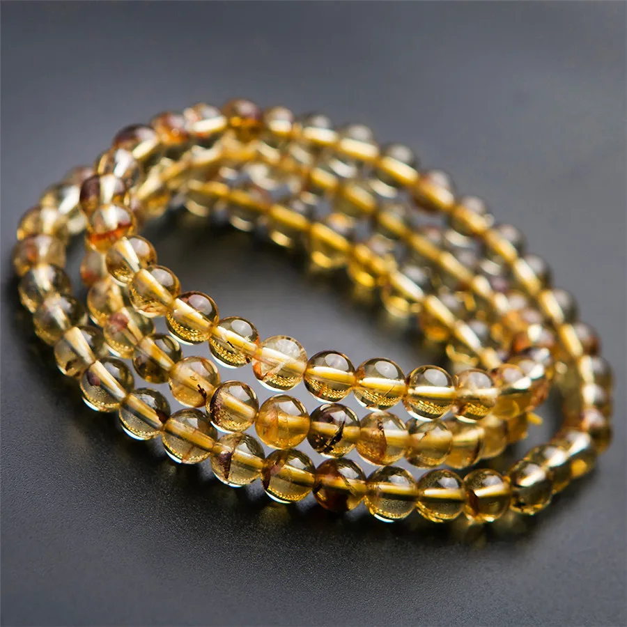 Drop Shipping Genuine Yellow Healing Crystal Round Bead Bracelets Women