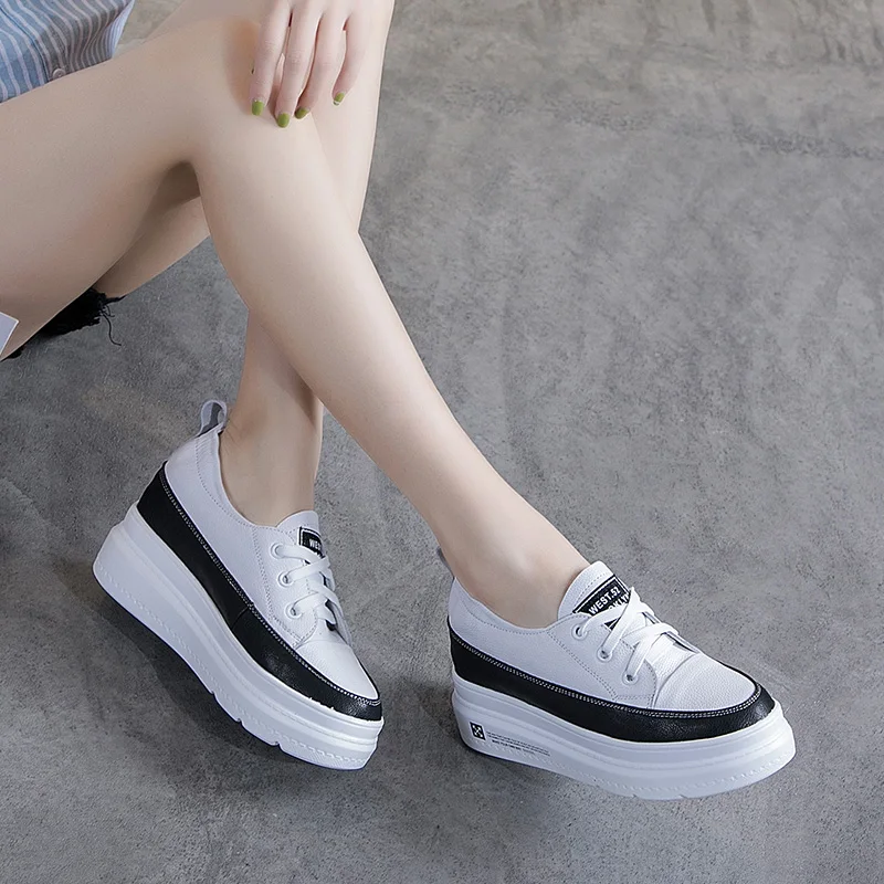 Leather shoes White Sneakers Platform women shoes Autumn Fashion Increase Casual Shoes Woman Student small size 32 33 34