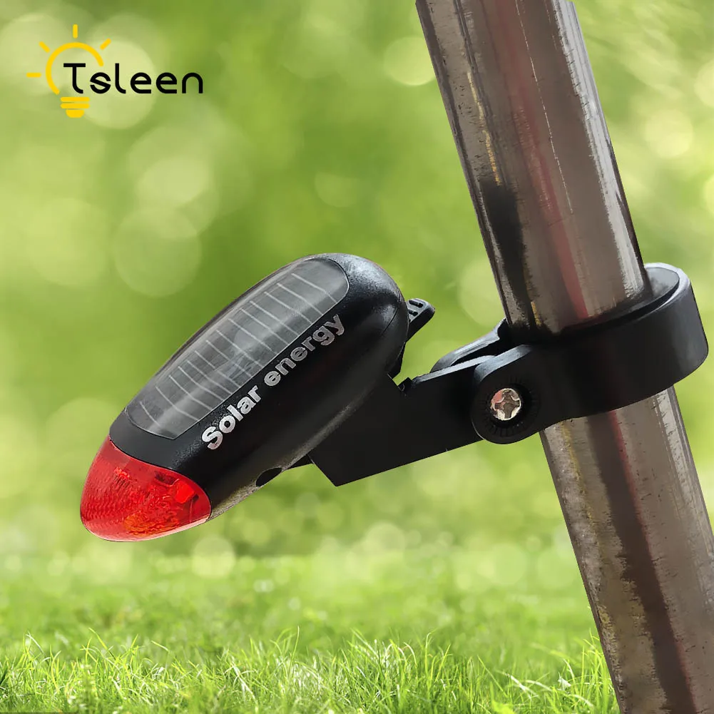 Waterproof Bike Light 2 LED 4 Mode Solar Powered Rear