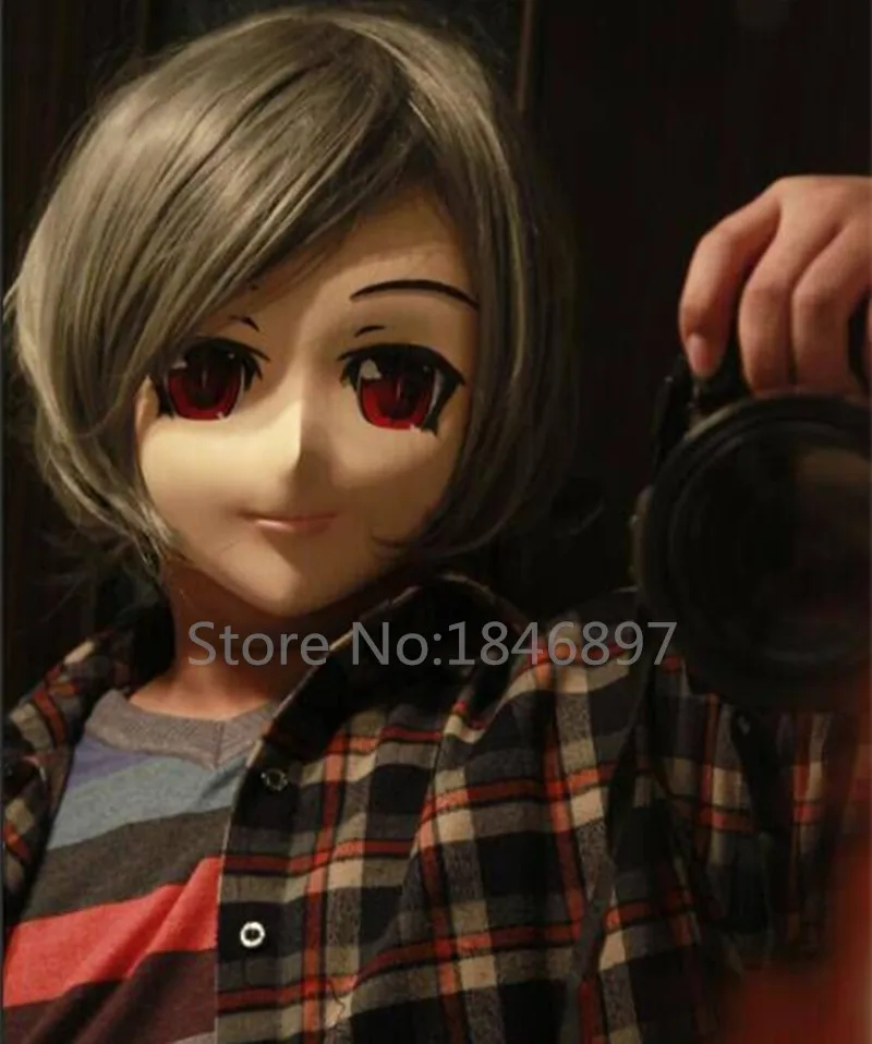 hot sale male silicone half head full face short hair red eye anime kig mask kigurum cosplay role eye color can be customize
