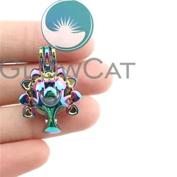 

10x C691 Rainbow Flower Tree Beads Locket Cage Pendant Making Perfume Essential Oil Diffuser Statement Jewelry