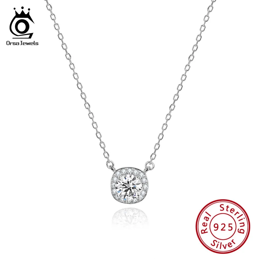 ORSA JEWELS 925 пробы Серебряное ожерелье с подвеской для женщин 12 цветов месяц счастливый камень AAA циркон ожерелье ювелирные изделия OSN118