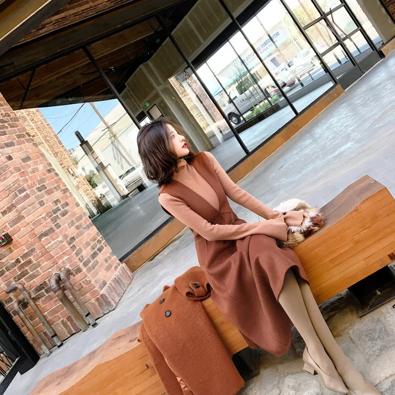 

2017 Autumn Winter Women dress Elegant Sleeveless V neck Swing hem Tunic Ladies' Dresses