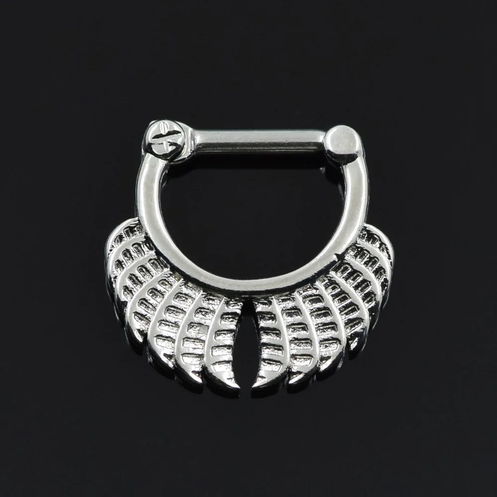 Septum clicker nose piercings jewelry Feather Wings 316L Black Septum Clicker Hinged Nose Ring