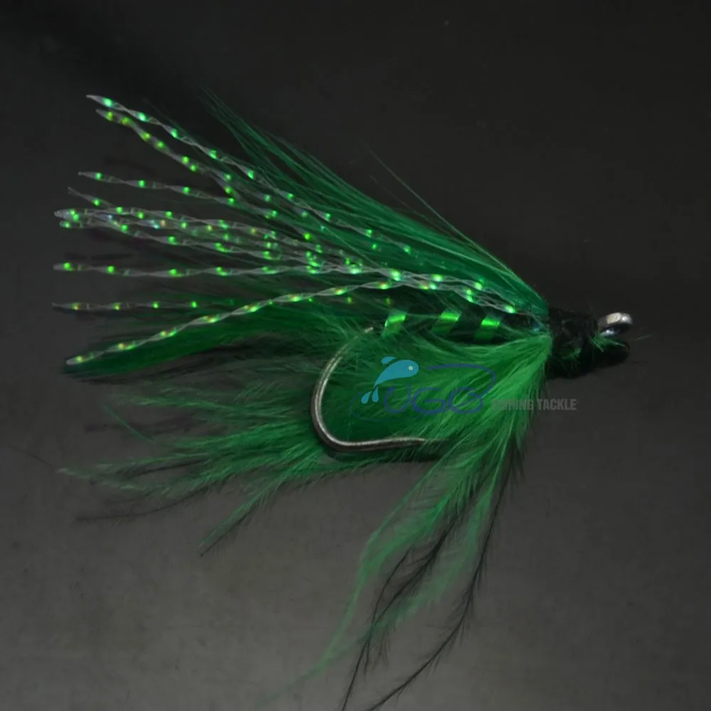 4a 10PCS 7# Green Flasher Holographic Streamer Fly Trout Fishing