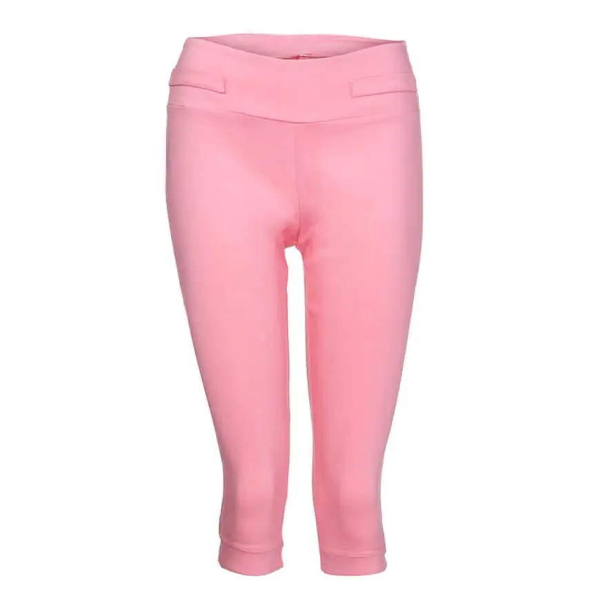 WOMAIL, женские укороченные штаны, одноцветные с карманами, повседневные эластичные штаны, повседневные укороченные женские брюки размера плюс, 5 цветов, S-5XL, 18Aug17 - Цвет: PK