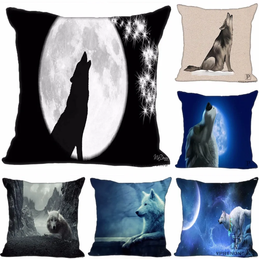 Custom Wolf Howling Square Pillowcase Zippered Pillow Cover Case 35X35