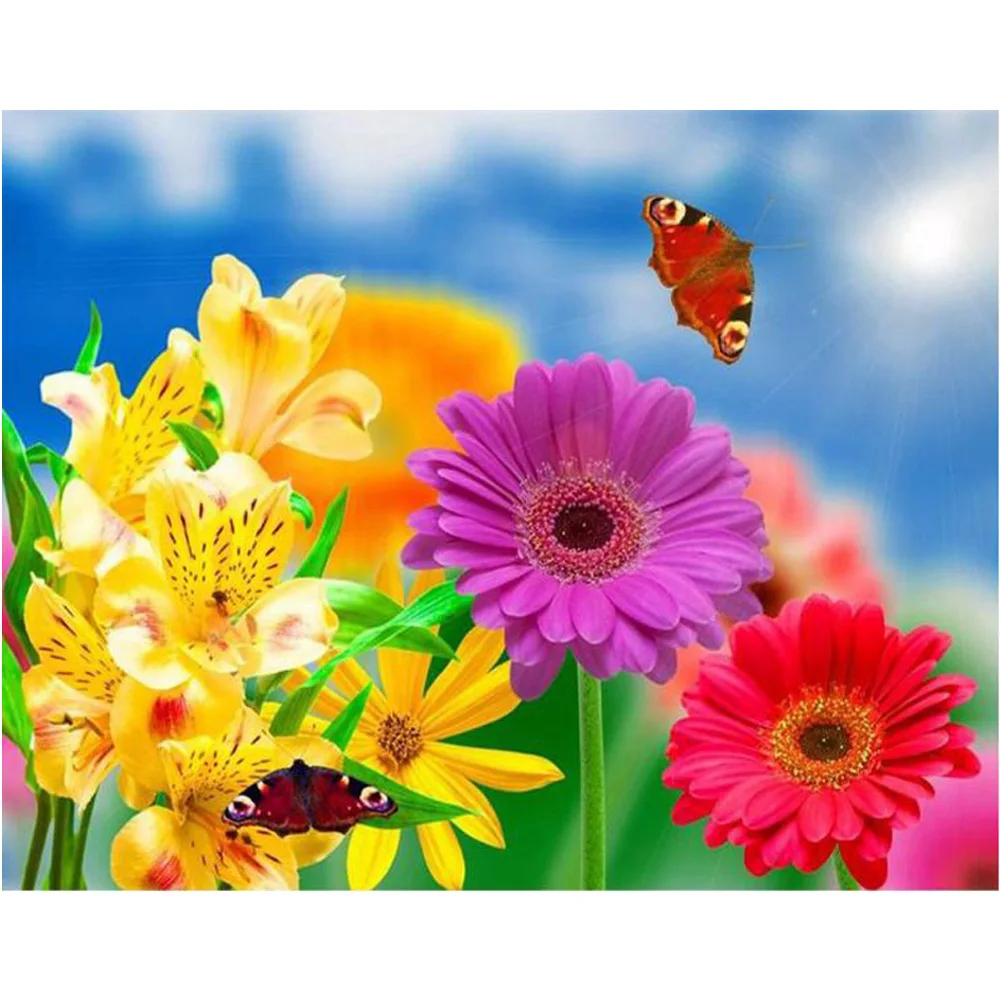 

DIY 5D diamond Painting Flowers and butterflies diamond embroidery Cross Stitch mosaic diamonds wall stickers home decor H1345