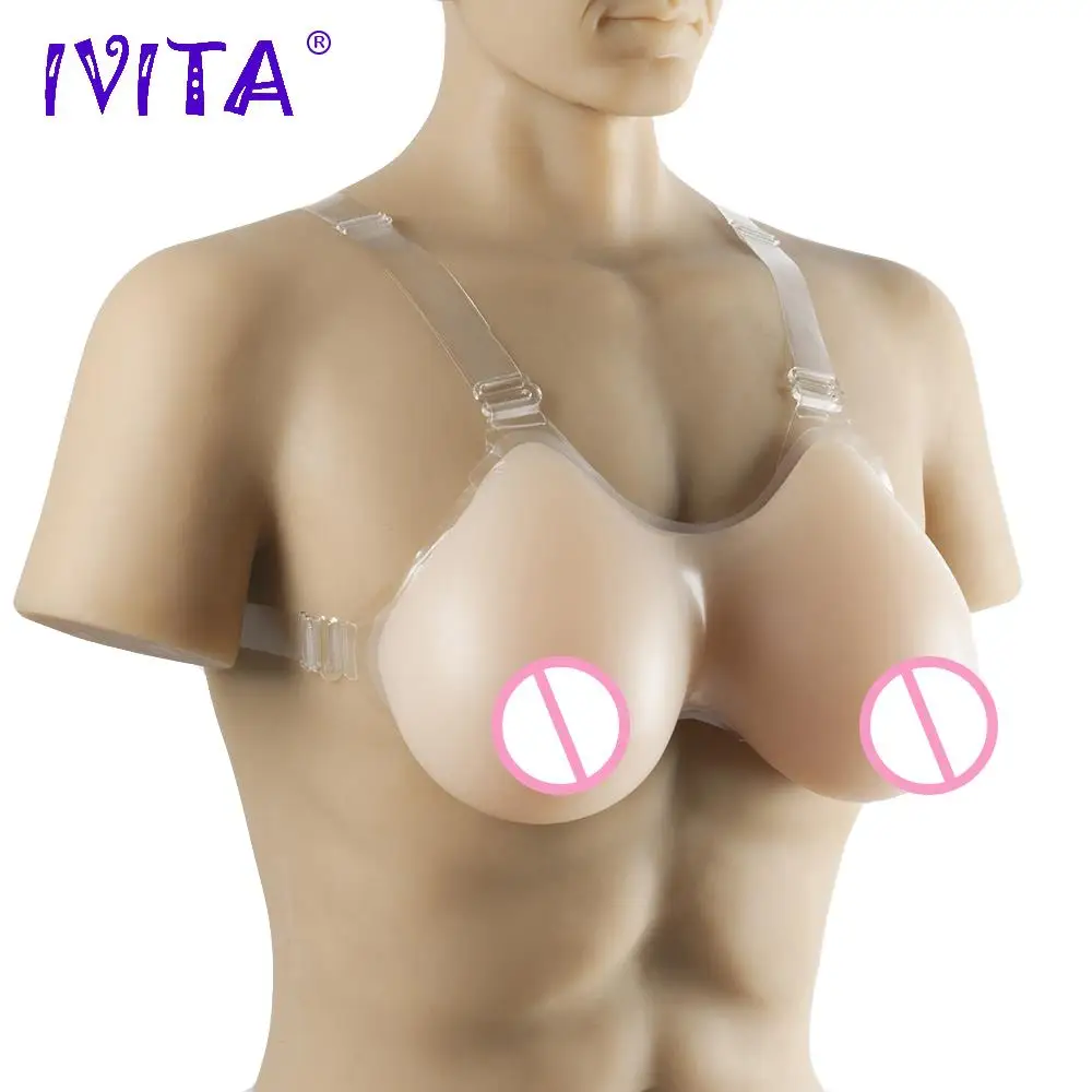 

IVITA 2000g Beige Artificial Silicone Breast Forms With Shoulder Straps For Drag Queen Transvestism Cosplay Boobs Chest Enhancer