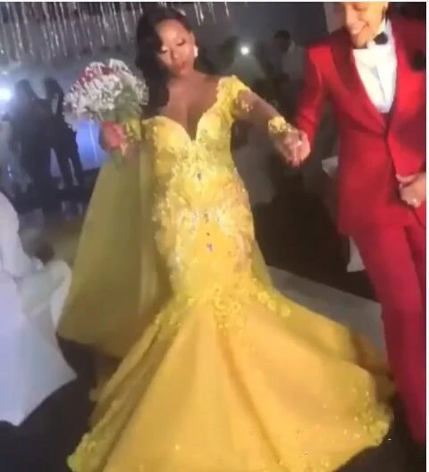 yellow long gown for wedding