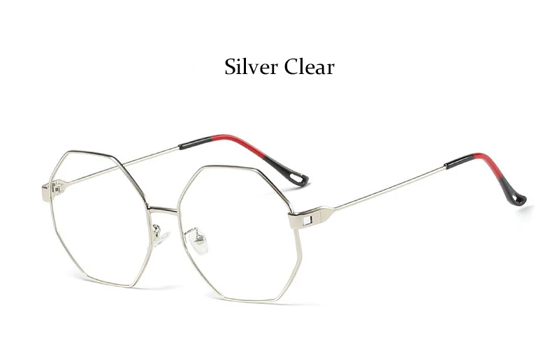 vintage glasses frame women black high quality Polygon eyeglasses Brand Metal Frame optical ladies spectacles frames - Цвет оправы: Silver Clear