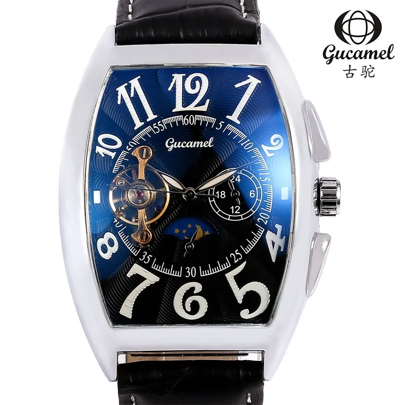 Роскошные Брендовые мужские часы Montre Homme Tourbillon механические кожаные деловые