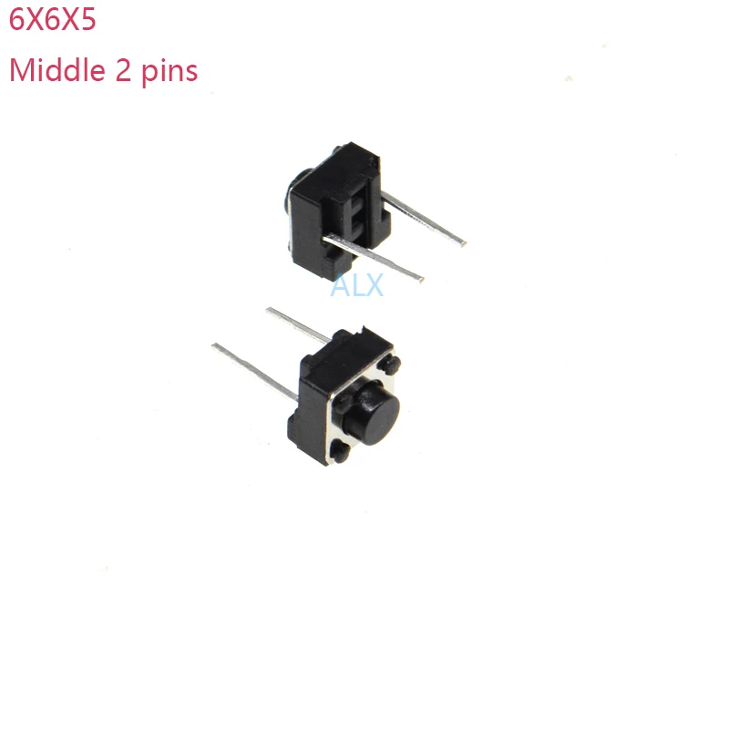 

100PCS Middle 2 pins 6X6x5mm 2PIN dip TACT push button switch Micro key power tactile switches 6x6x5 6*6*5MM Light touch