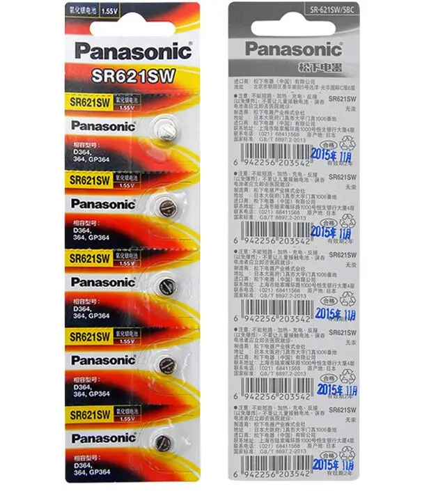 

30pcs/lot New Original Battery For Panasonic SR621SW Silver Oxide AG1 364 164 D364 L621 GP364 Button Cell Coin Watch Batteries