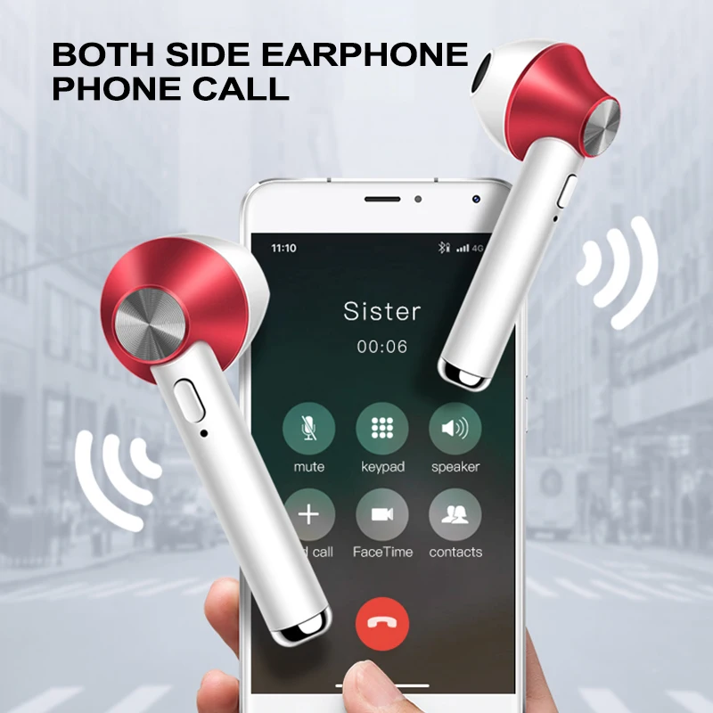 Portable Earphones Wireless Sports 5.0 Automatic Pairing Earbuds Dual Ear Stereo Sound Device With Mic Hands-free Calls