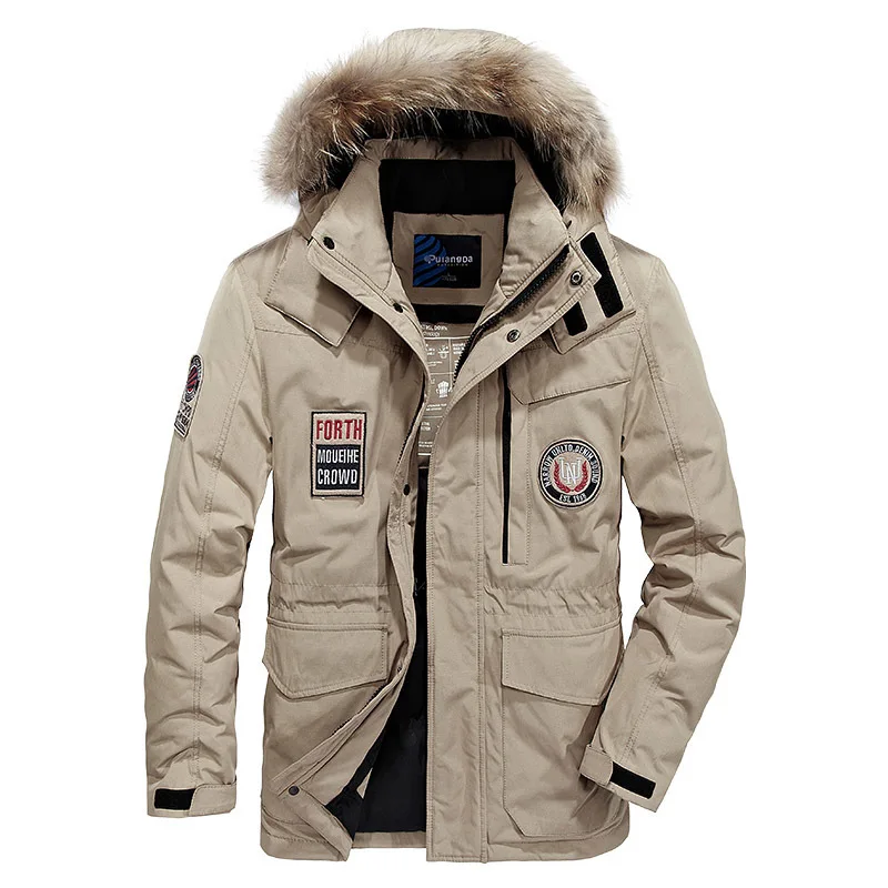 

M~4XL Autumn Winter Straight Men White Duck Down Jackets And Coat Fake Fur Collar Casual Brand-Clothes High Quality ZDJP Khkai
