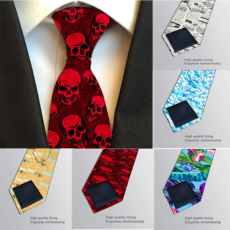 Официальный стандартный размер 8 см галстук из полиэстера креативный рисунок галстуки для мужчин вечерние свадебные красный череп гравата, тонкий галстук 8ZJQ-LD29