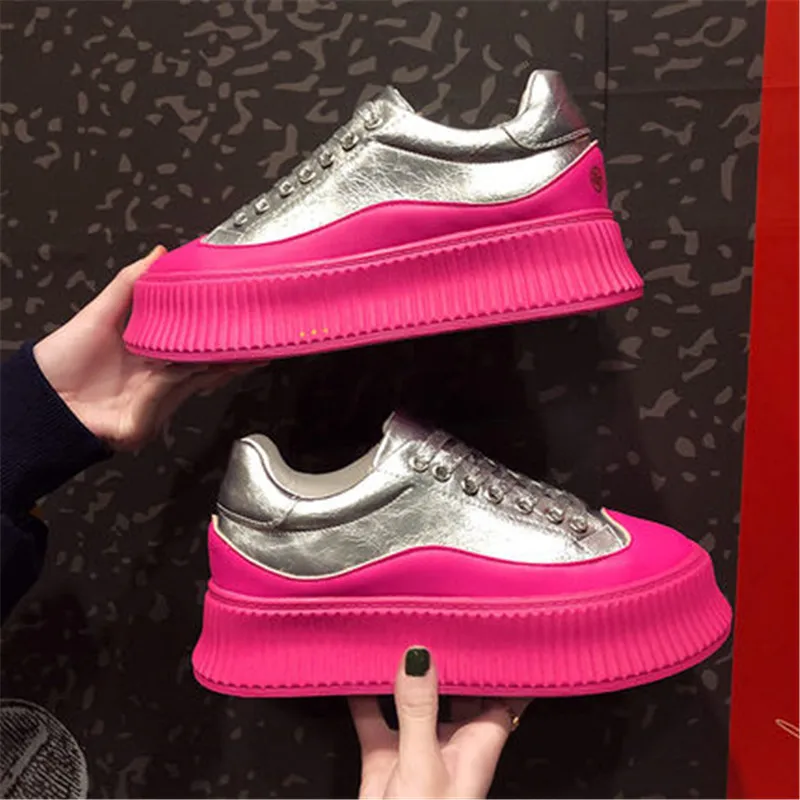 

Hot sale 2019 Newest women Glossy shoes muffin heavy-bottomed Creepers Platform Shoes Women Lace Up Creepers women casual Shoes